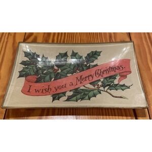 Two's Company "I Wish You A Merry Christmas" Small Dish With Holly 4" x 6"